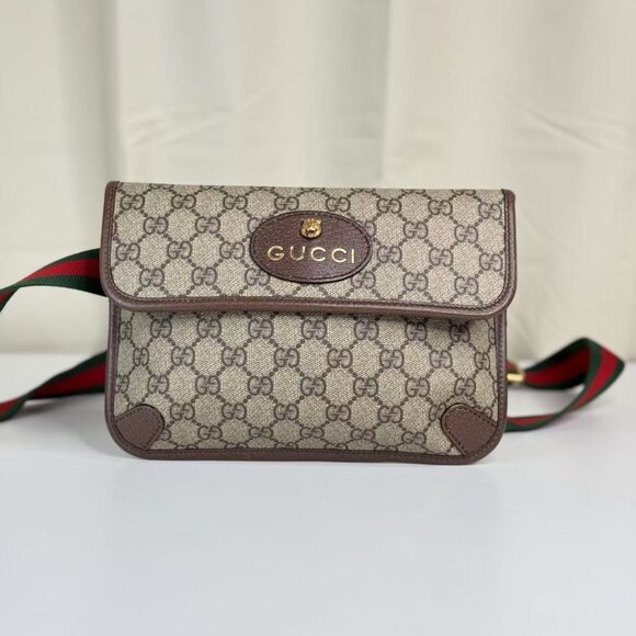 Gucci GG Logo Supreme Neonoe Vintage Bum Bag with Iconic Red & Green Straps - Picture 1 of 11